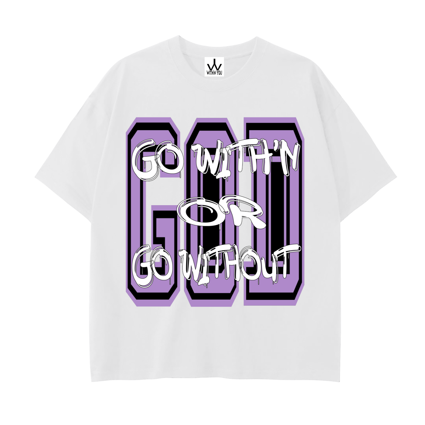 "GO WITH'N" - PURPLE - Drop Shoulder Cotton T-Shirt