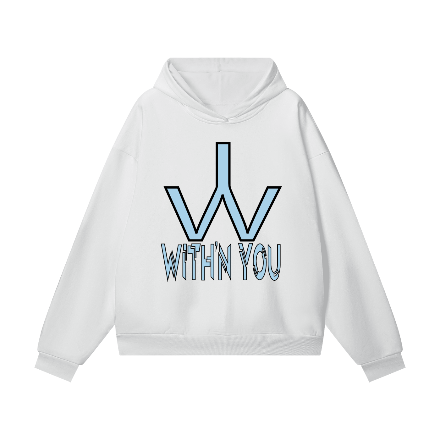 "WITH'N YOU" LOGO - BLACK/ CAROLINA BLUE - Heavyweight Hidden Pocket Fleece Hoodie
