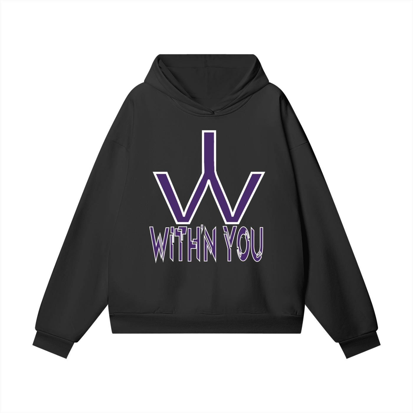 "WITH'N YOU" LOGO - WHITE/PURPLE - Heavyweight Hidden Pocket Fleece Hoodie