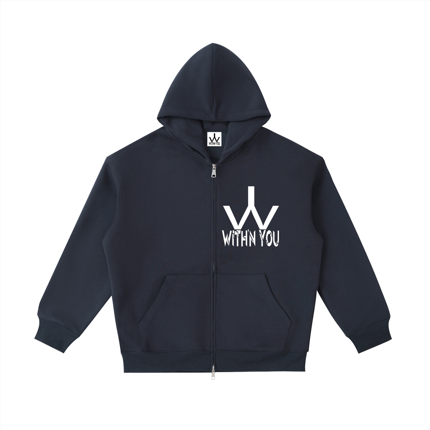 "WITH'N YOU" LOGO - WHITE - Essential Heavyweight Pocket Hoodie