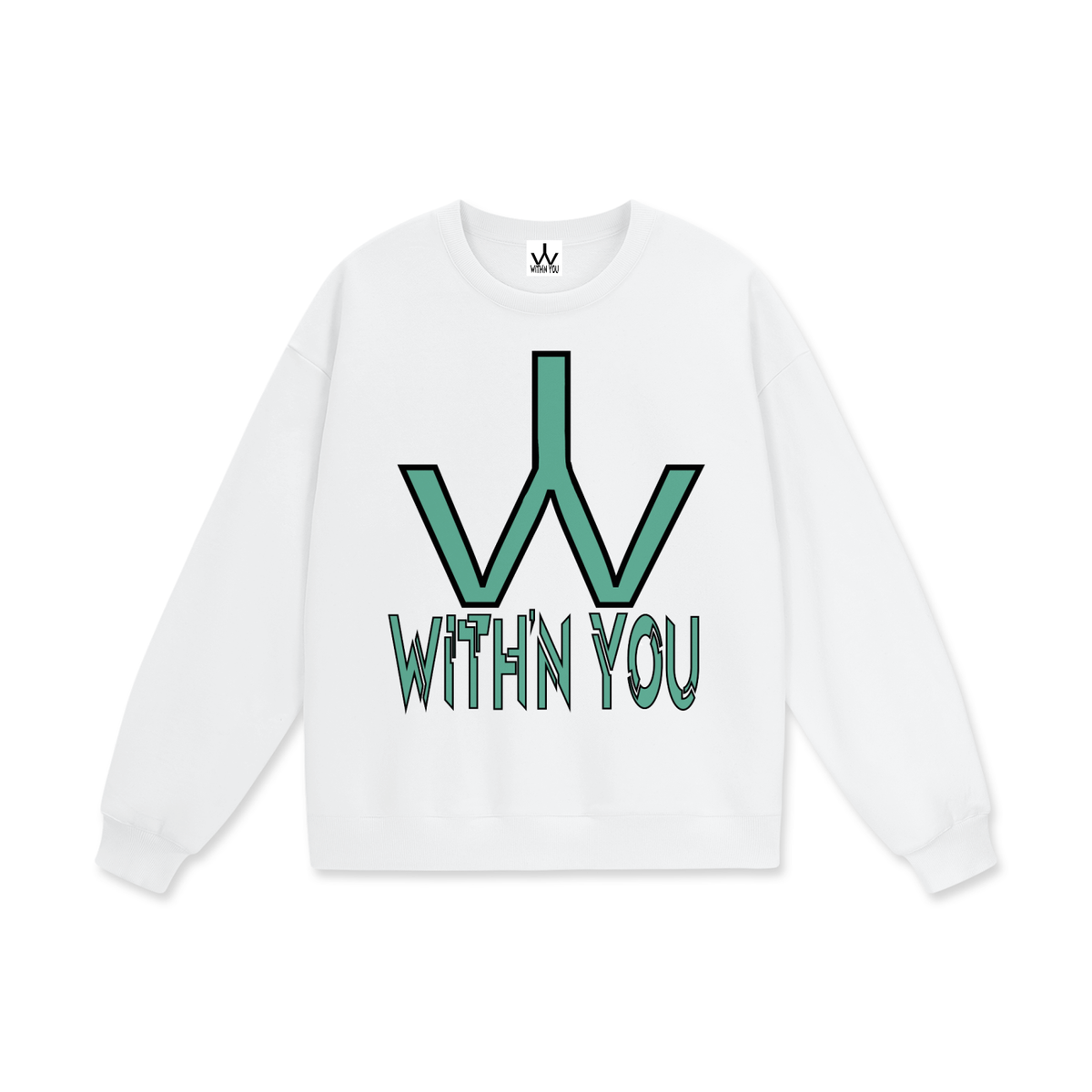 "WITH'N YOU" LOGO - BLACK/TEAL - Heavyweight Drop Shoulder Sweatshirt