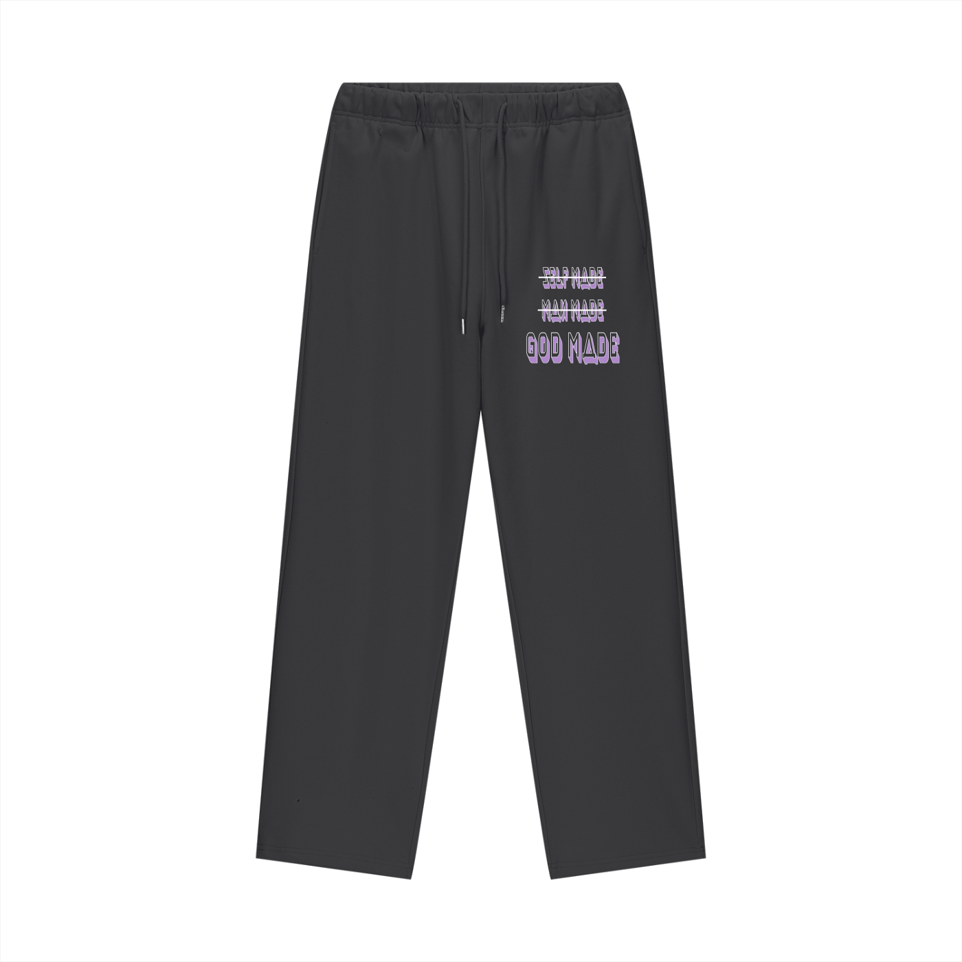 "GOD MADE" - WHITE/PURPLE - Heavyweight Fleece Straight Leg Pants