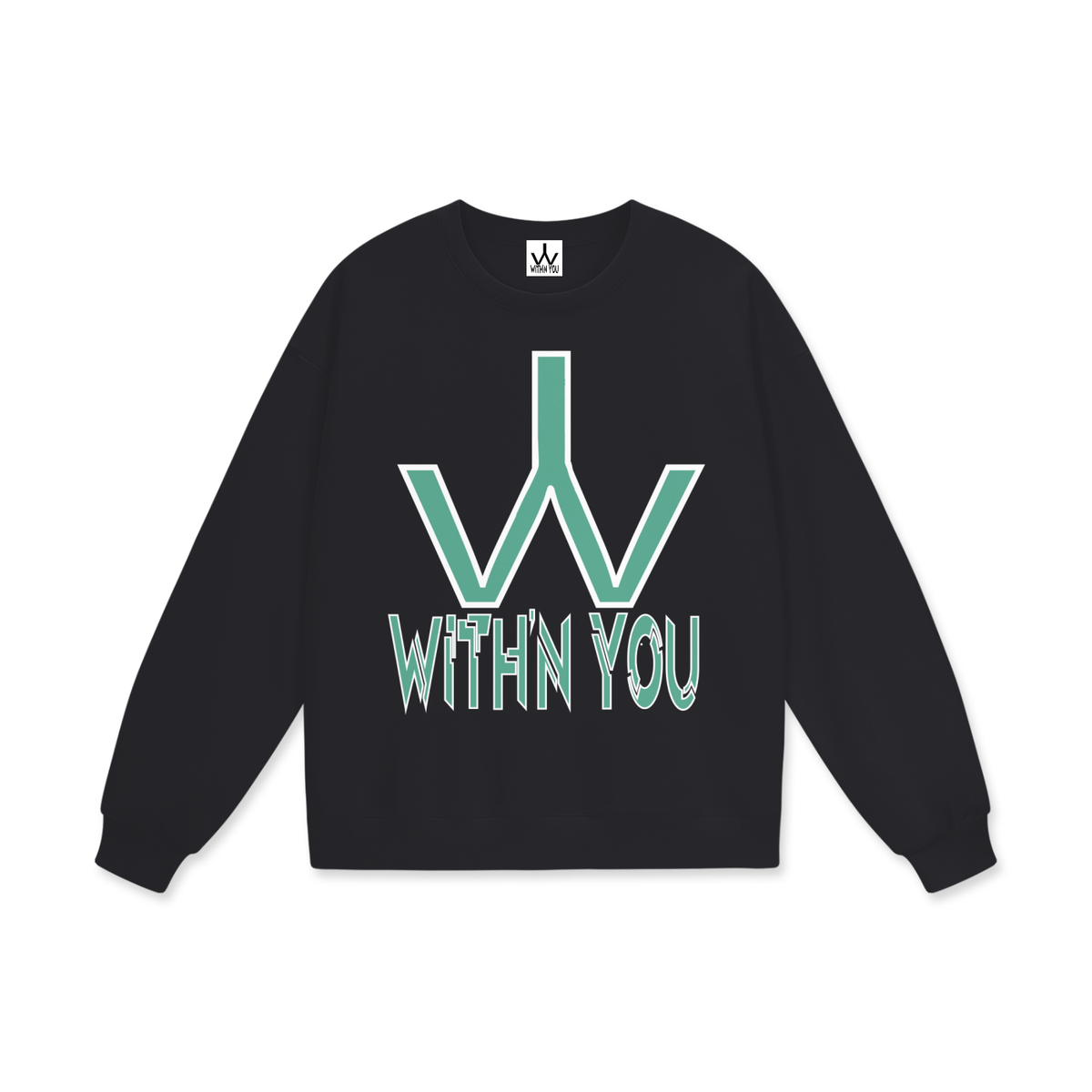 "WITH'N YOU" LOGO - WHITE/TEAL - Heavyweight Drop Shoulder Sweatshirt