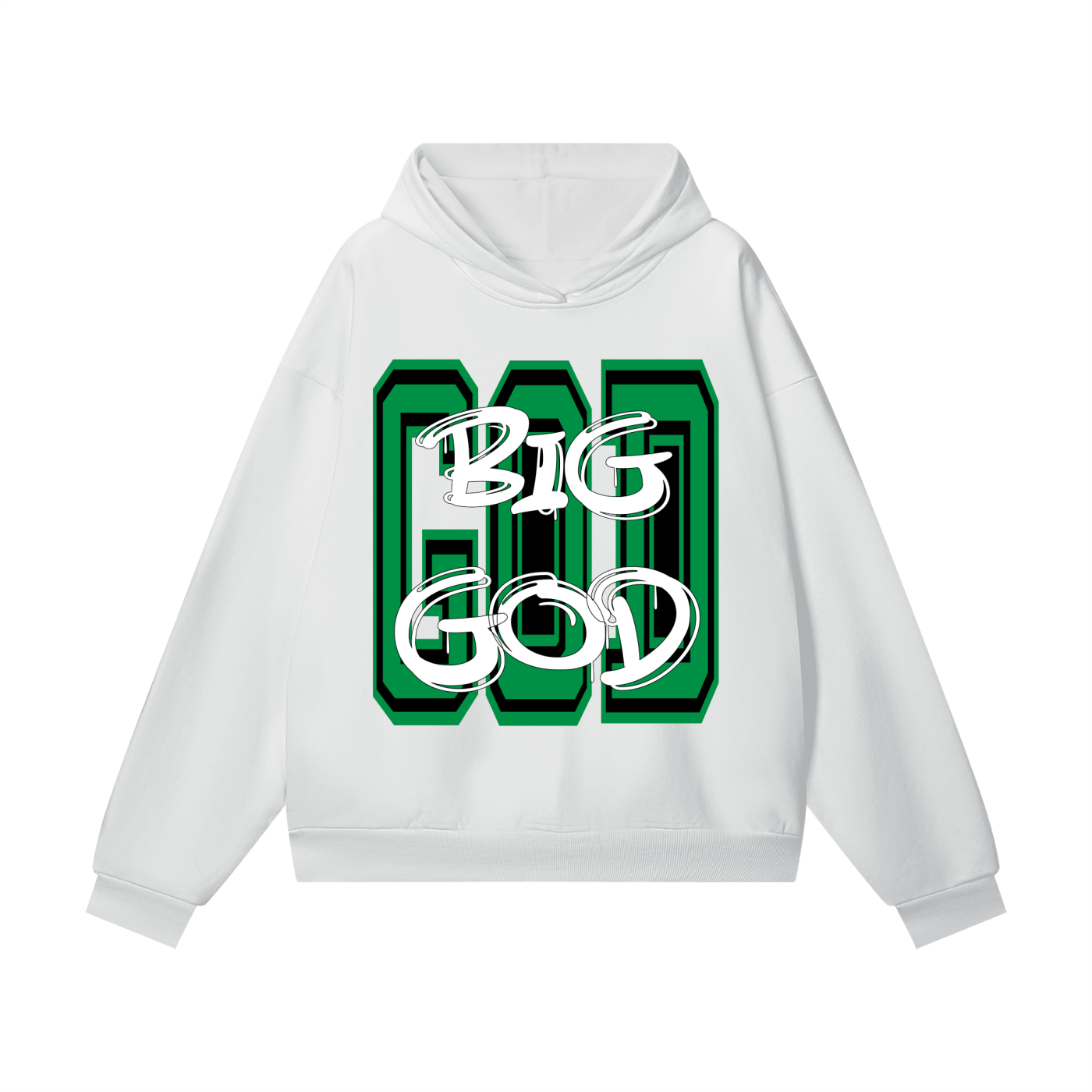 "BIG GOD" - GREEN - Heavyweight Hidden Pocket Fleece Hoodie