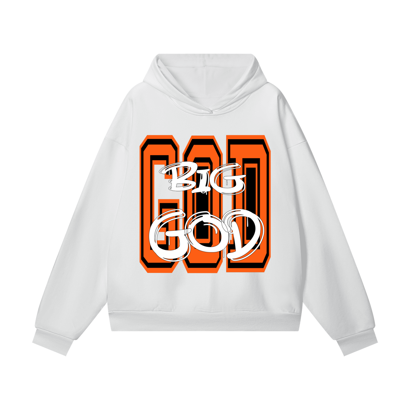 "BIG GOD" - ORANGE - Heavyweight Hidden Pocket Fleece Hoodie