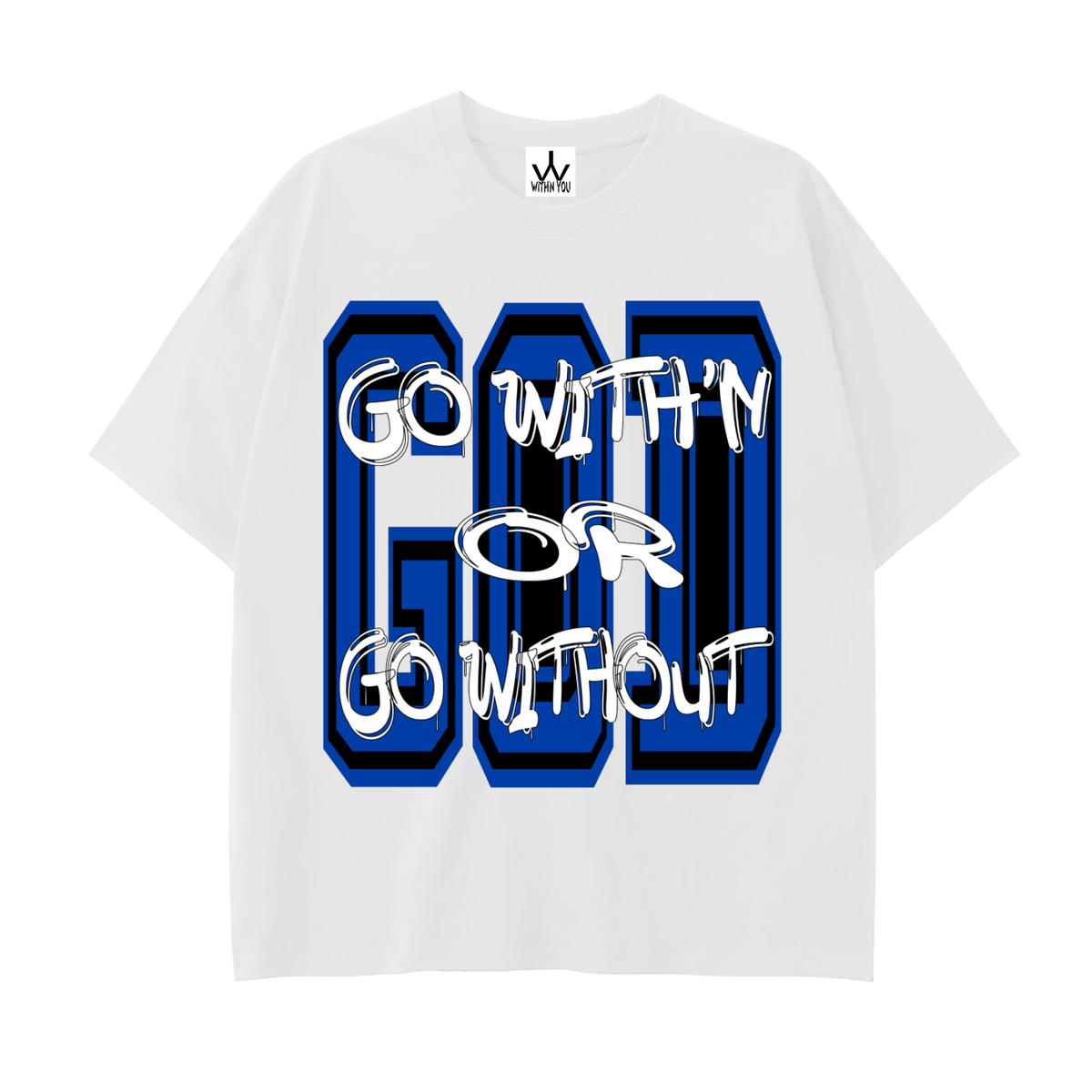 "GO WITH'N" - BLUE - Drop Shoulder Cotton T-Shirt