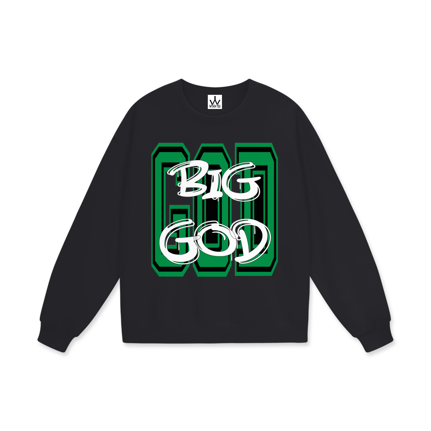 "BIG GOD" - GREEN - Heavyweight Drop Shoulder Sweatshirt