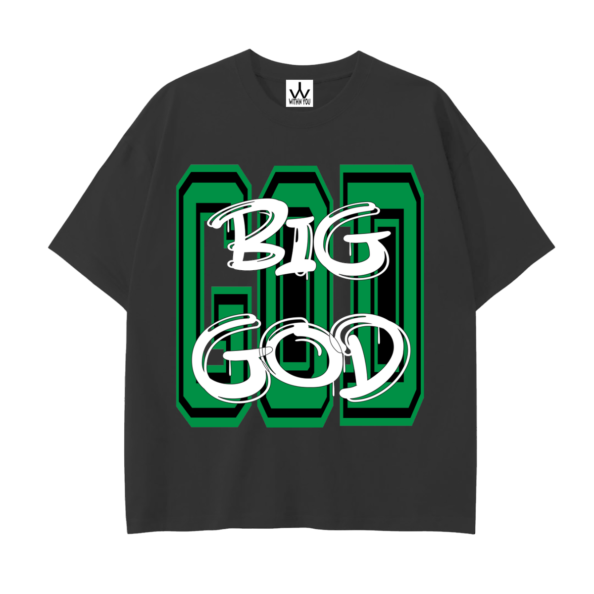 "BIG GOD" - GREEN - Drop Shoulder Cotton T-Shirt