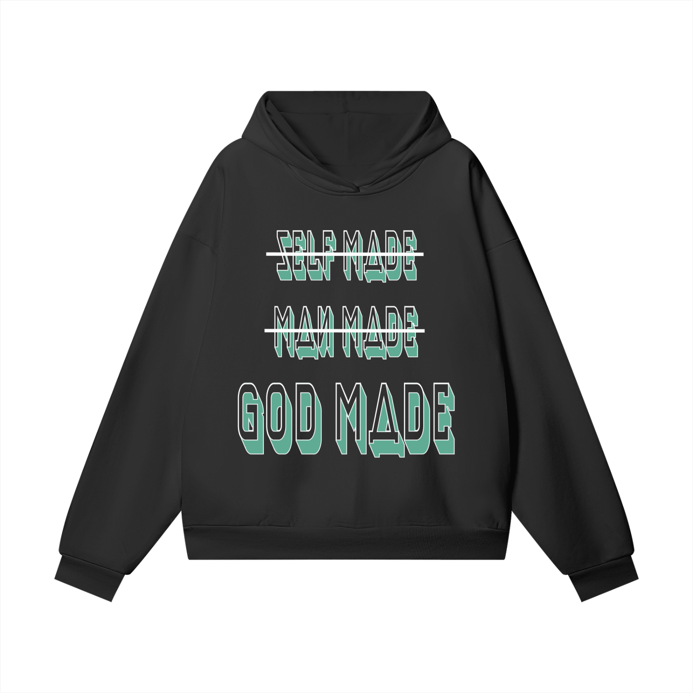 "GOD MADE" - WHITE/TEAL - Heavyweight Hidden Pocket Fleece Hoodie