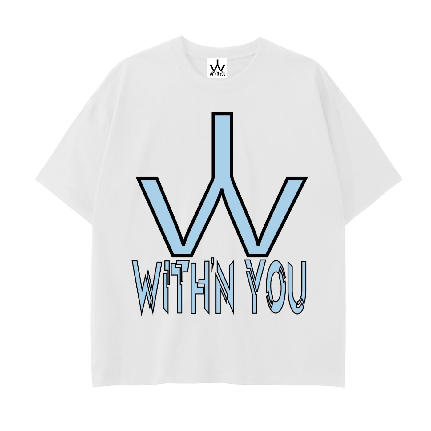 "WITH'N YOU" LOGO - BLACK/CAROLINA BLUE - Drop Shoulder Cotton T-Shirt