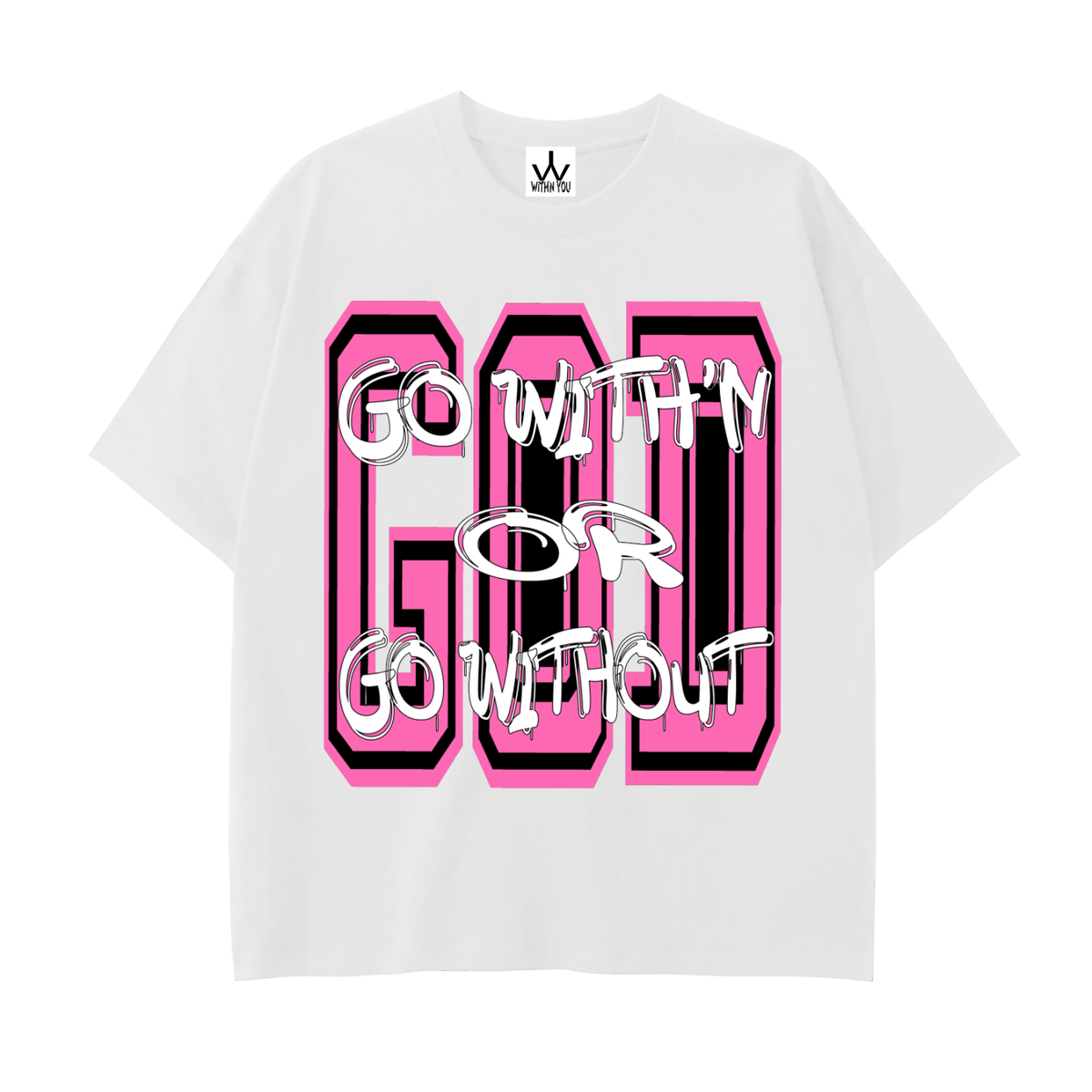 "GO WITH'N" - PINK - Drop Shoulder Cotton T-Shirt