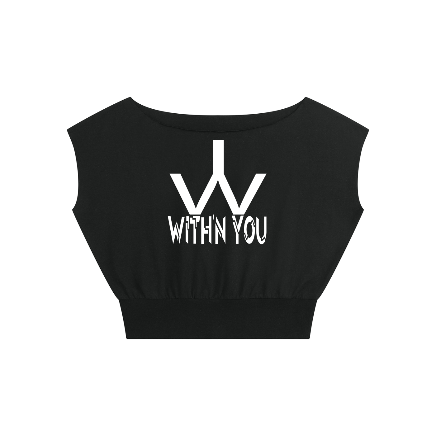 "WITH'N YOU" LOGO - WHITE - Women’s Boatneck Raw Edge Crop T-Shirt