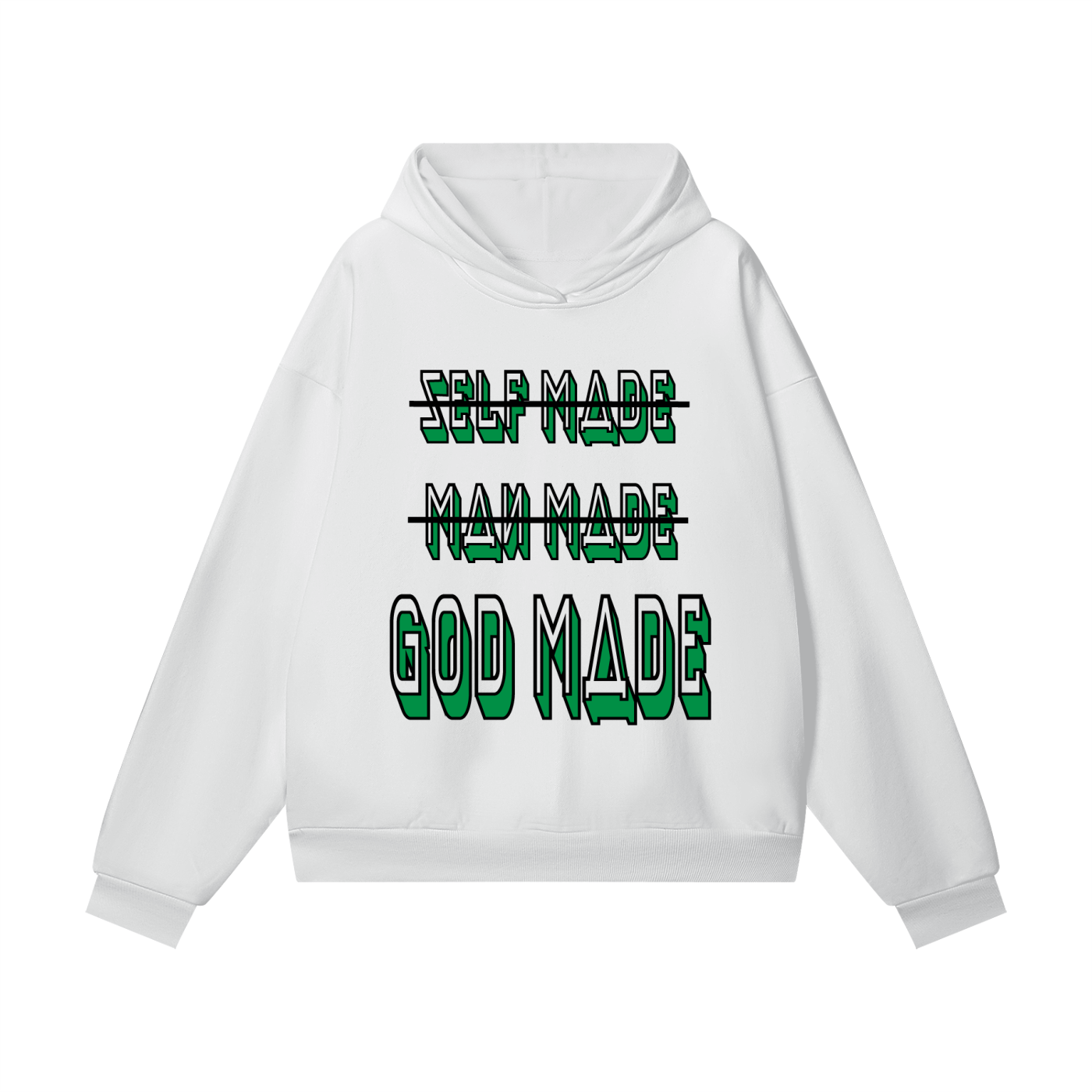 "GOD MADE" - BLACK/GREEN - Heavyweight Hidden Pocket Fleece Hoodie