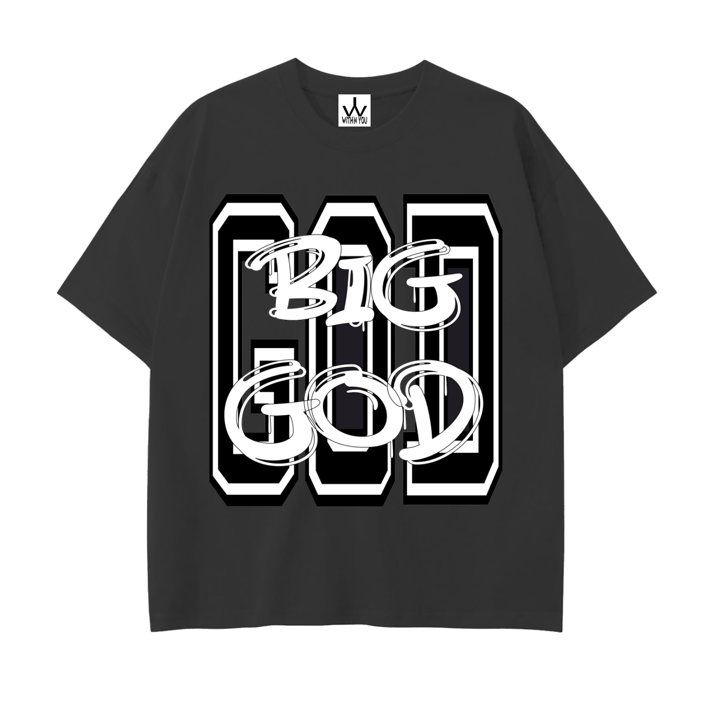 "BIG GOD" - BLACK - Drop Shoulder Cotton T-Shirt
