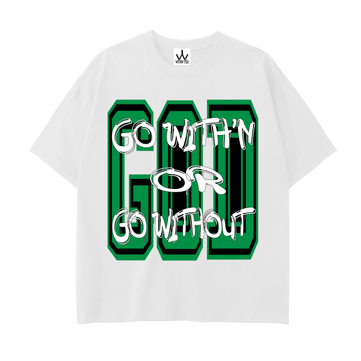 "GO WITH'N" - GREEN - Drop Shoulder Cotton T-Shirt