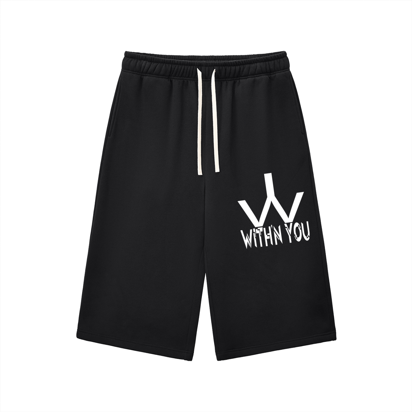 "WITH'N YOU" LOGO - WHITE - Relaxed Drawstring Three-quarter Sweatpants