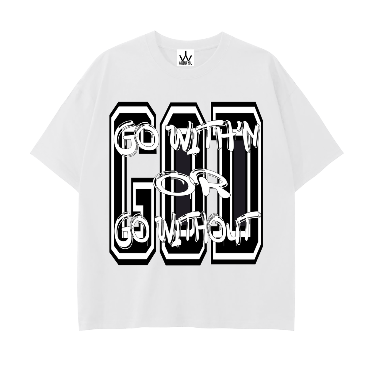 "GO WITH'N" - BLACK - Drop Shoulder Cotton T-Shirt