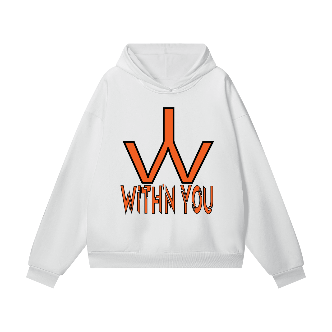 "WITH'N YOU" LOGO - BLACK/ORANGE - Heavyweight Hidden Pocket Fleece Hoodie