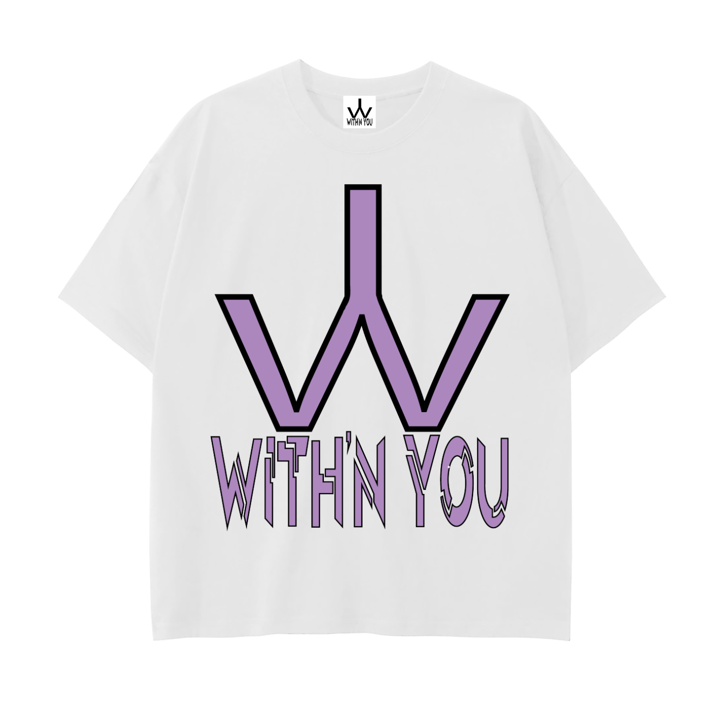 "WITH'N YOU" LOGO - BLACK/PURPLE - Drop Shoulder Cotton T-Shirt