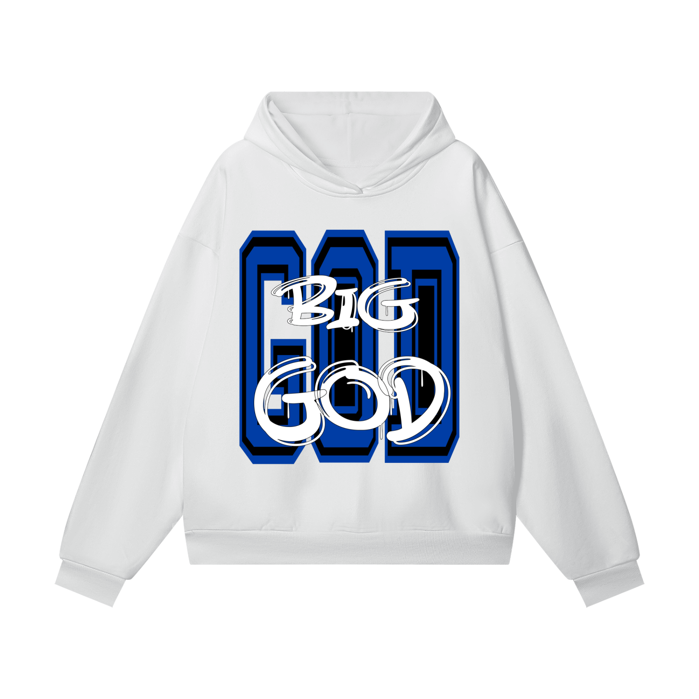"BIG GOD" - BLUE - Heavyweight Hidden Pocket Fleece Hoodie