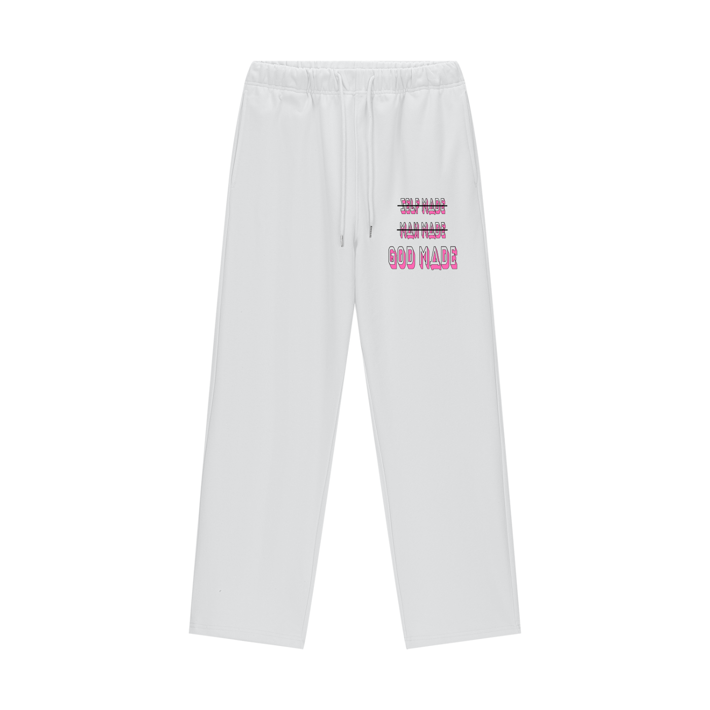 "GOD MADE" - BLACK/PINK - Heavyweight Fleece Straight Leg Pants