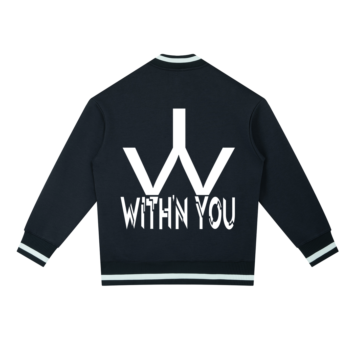 "WITH'N YOU" LOGO - WHITE - Contrast Piping Zip Bomber Jacket