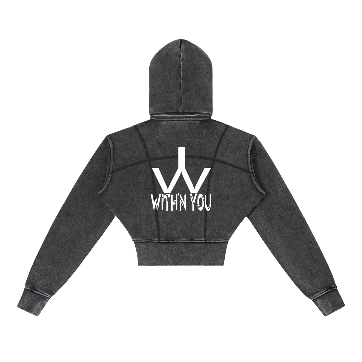 "WITH'N YOU" LOGO - WHITE - Vintage Washed Cropped Fleece Hoodie
