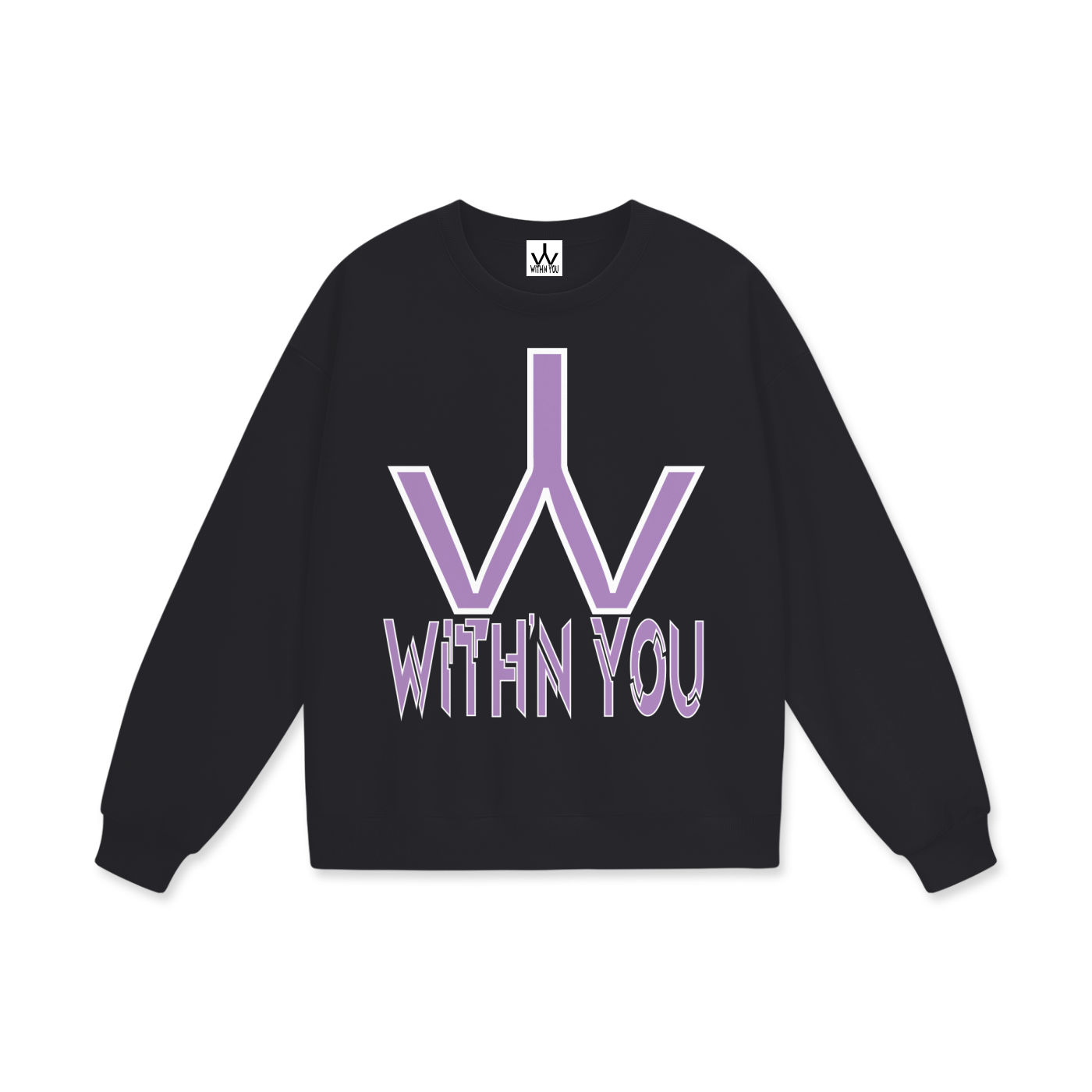 "WITH'N YOU" LOGO - WHITE/PURPLE - Heavyweight Drop Shoulder Sweatshirt