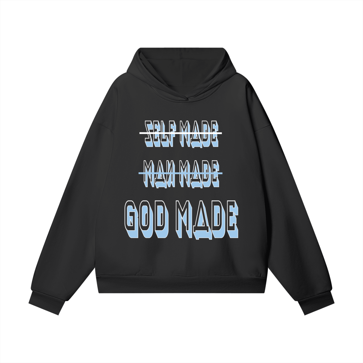"GOD MADE" - WHITE/CAROLINA BLUE - Heavyweight Hidden Pocket Fleece Hoodie