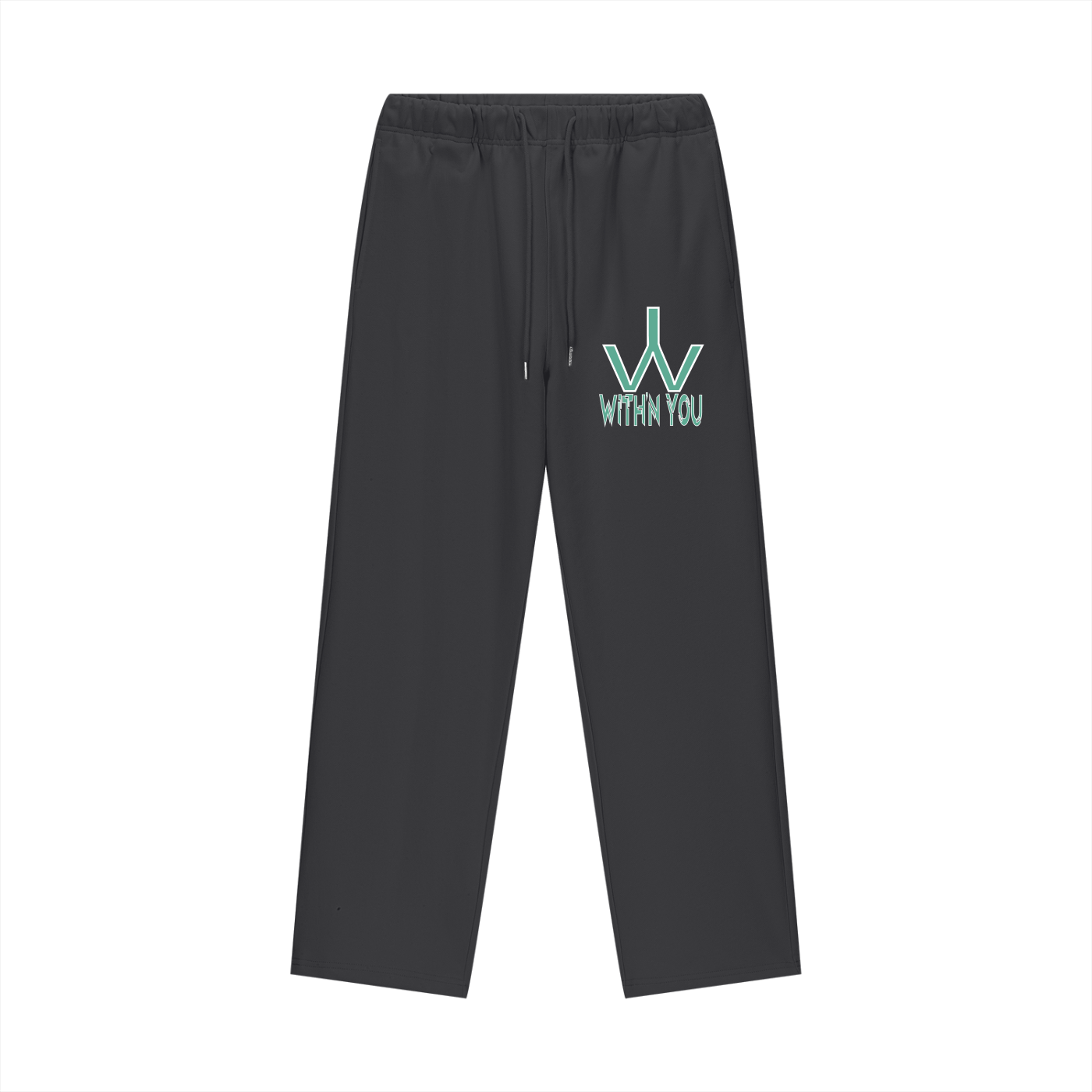"WITH'N YOU" LOGO - WHITE/TEAL - Heavyweight Fleece Straight Leg Pants