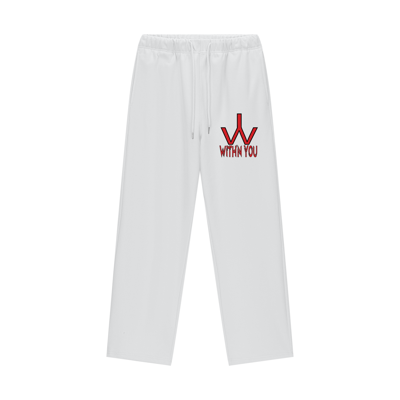 "WITH'N YOU" LOGO - BLACK/RED - Heavyweight Fleece Straight Leg Pants