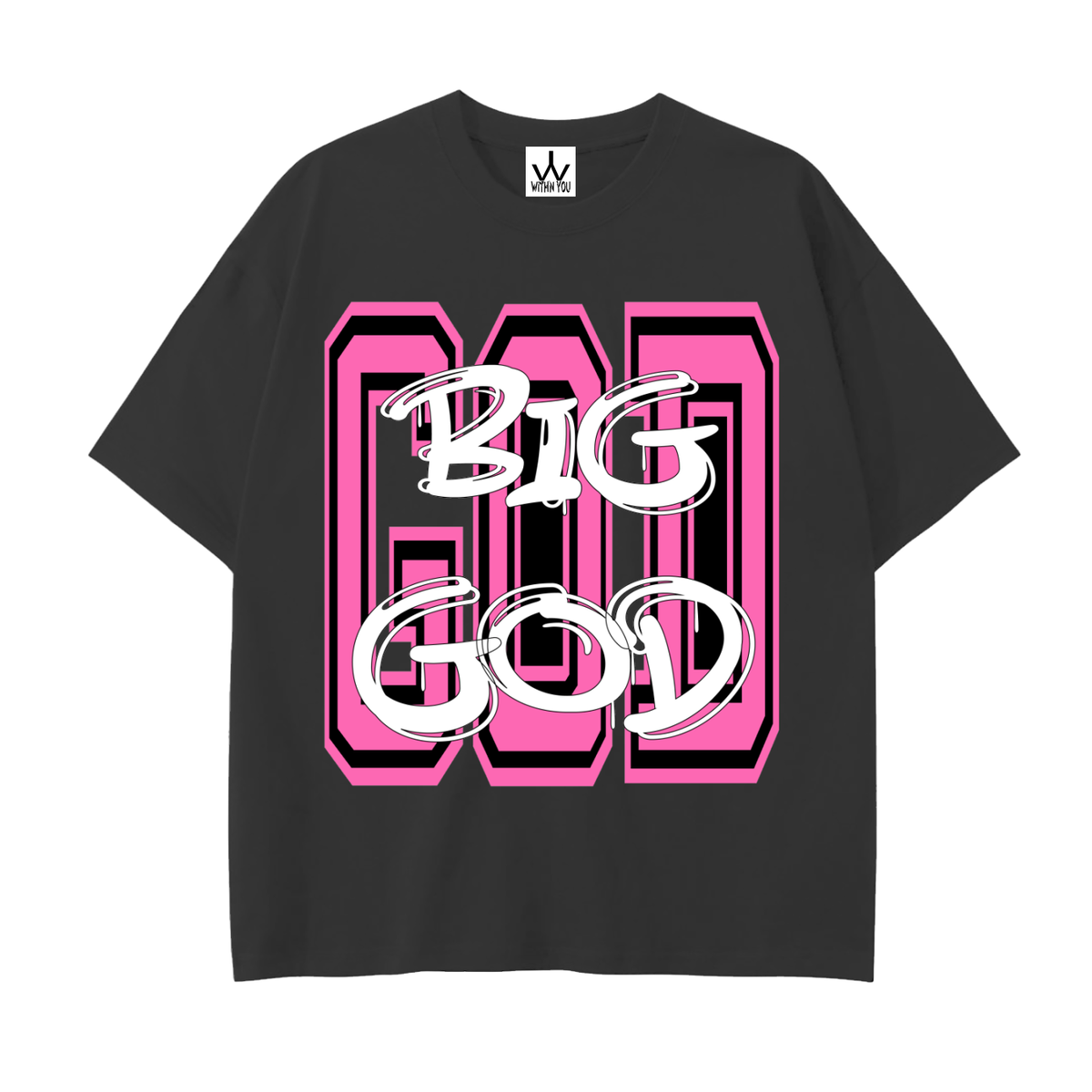"BIG GOD" - PINK - Drop Shoulder Cotton T-Shirt"BIG