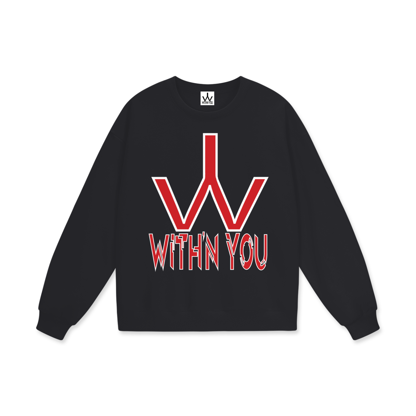 "WITH'N YOU" LOGO - WHITE/RED - Heavyweight Drop Shoulder Sweatshirt