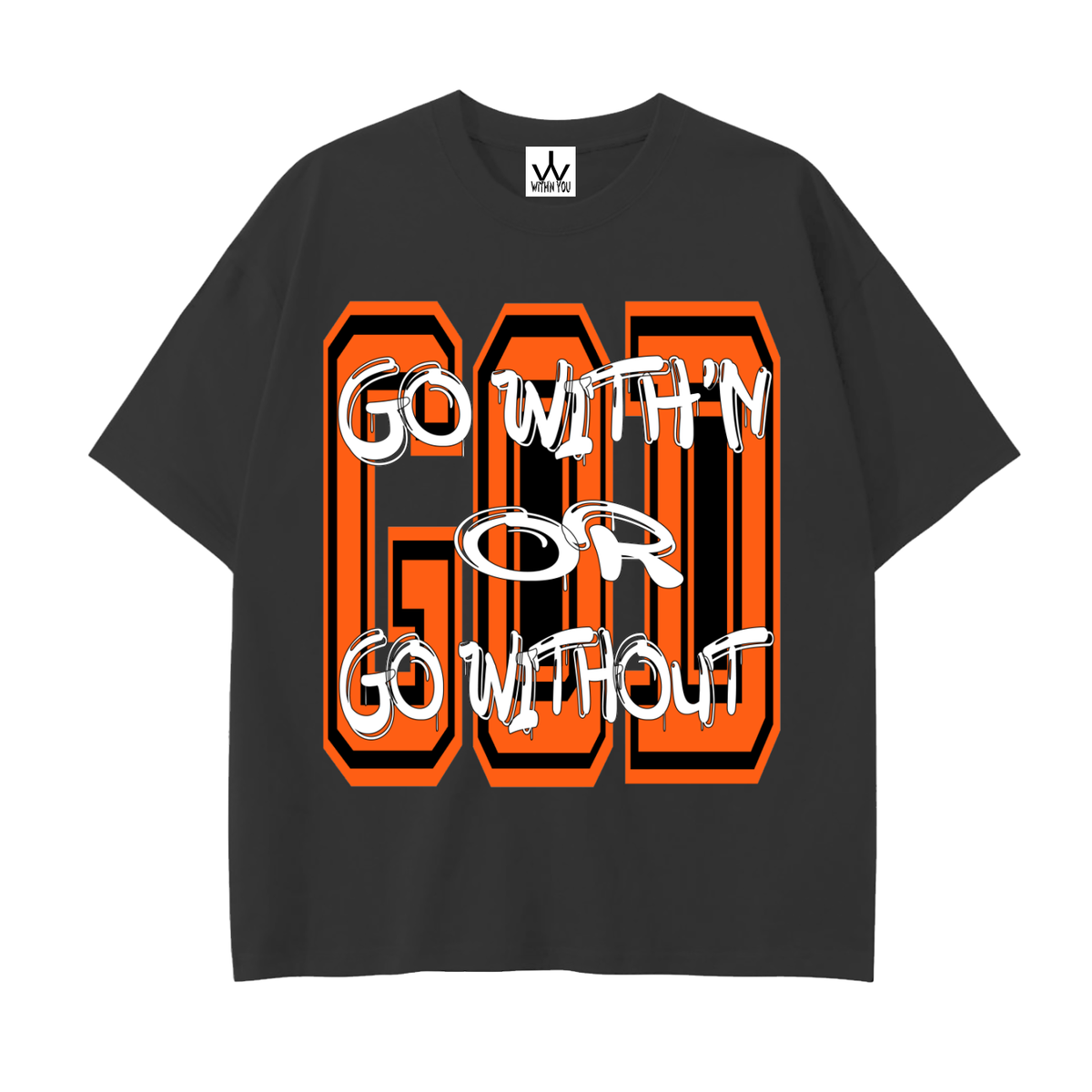 "GO WITH'N" - ORANGE - Drop Shoulder Cotton T-Shirt