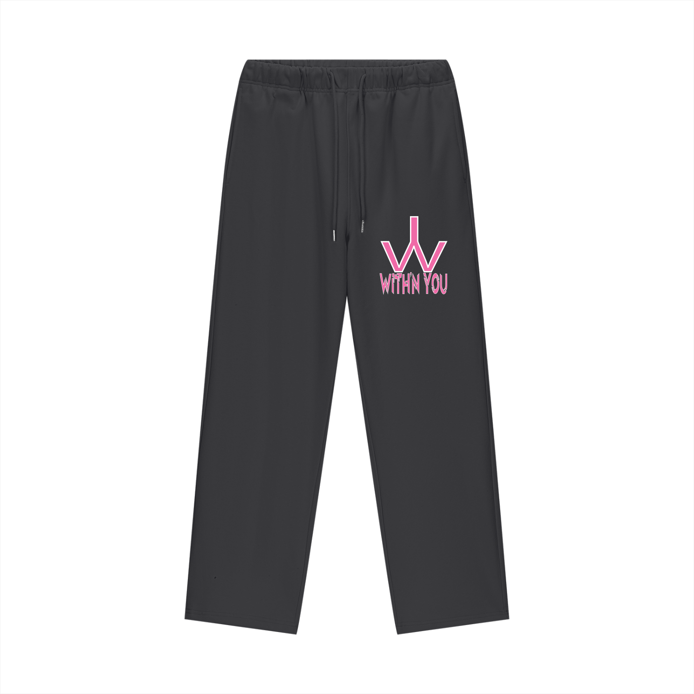 "WITH'N YOU" LOGO - WHITE/PINK - Heavyweight Fleece Straight Leg Pants