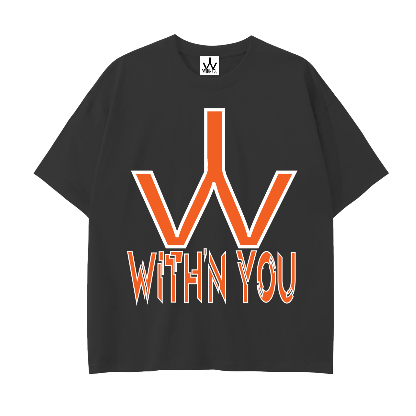 "WITH'N YOU" LOGO - WHITE/ORANGE - Drop Shoulder Cotton T-Shirt