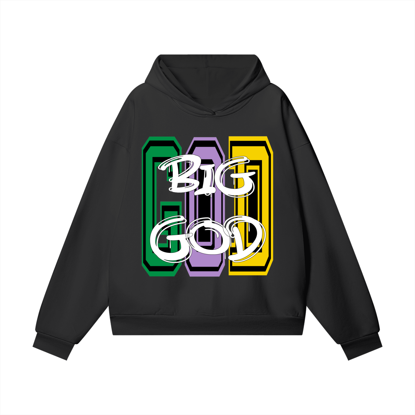 "BIG GOD" - MARDI GRAS - Heavyweight Hidden Pocket Fleece Hoodie