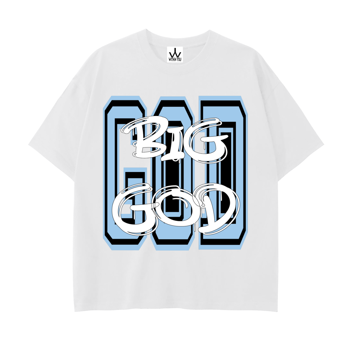 "BIG GOD" - CAROLINA BLUE - Drop Shoulder Cotton T-Shirt