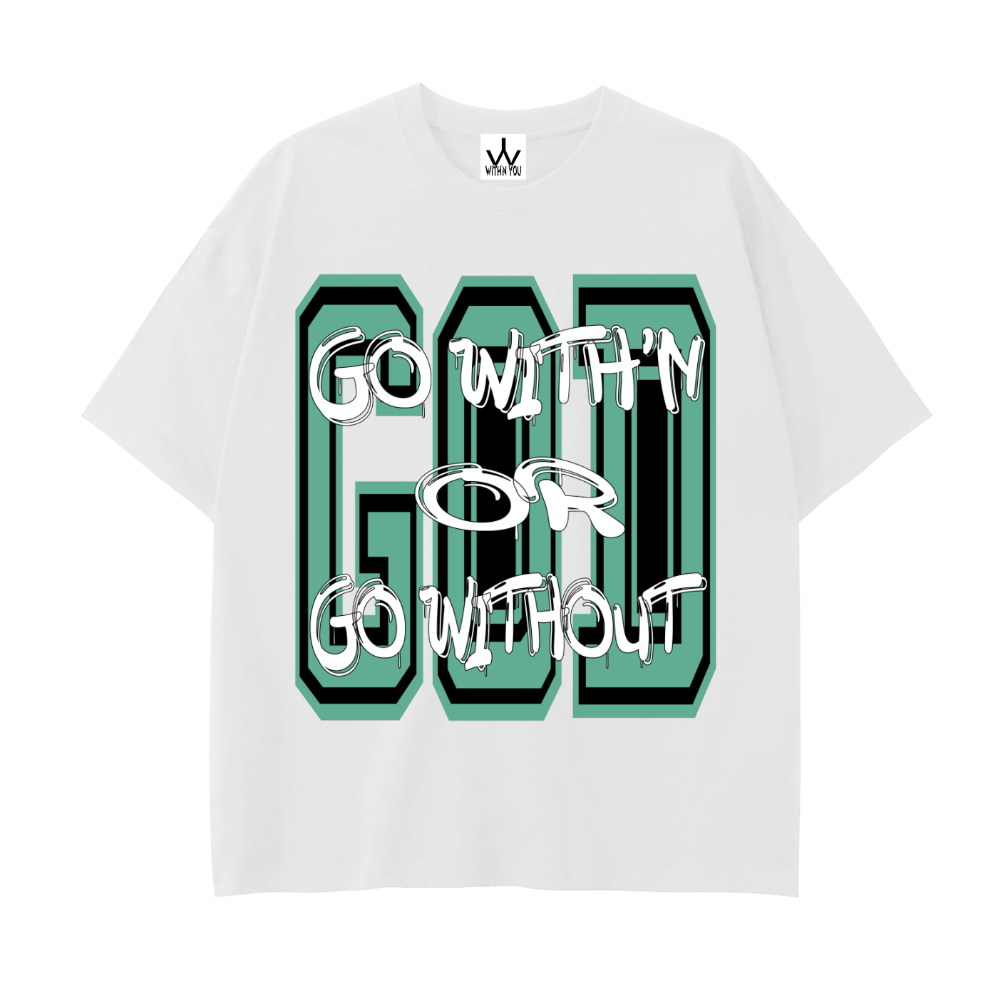 "GO WITH'N" - TEAL - Drop Shoulder Cotton T-Shirt