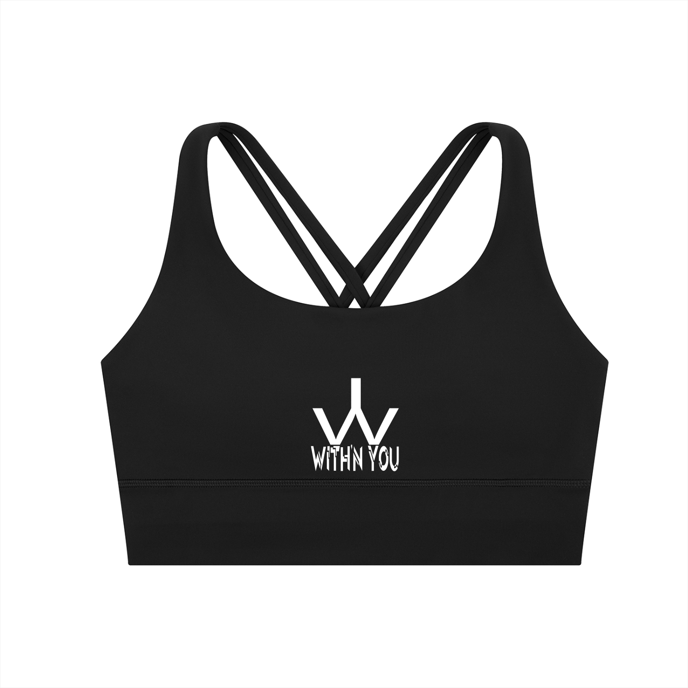 "WITH'N YOU" LOGO - WHITE - Strappy Criss-Cross Sports Bra