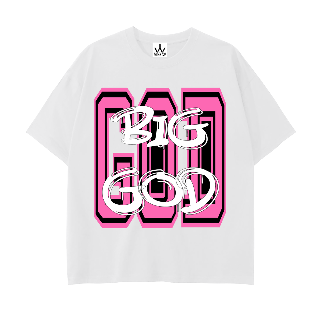 "BIG GOD" - PINK - Drop Shoulder Cotton T-Shirt"BIG