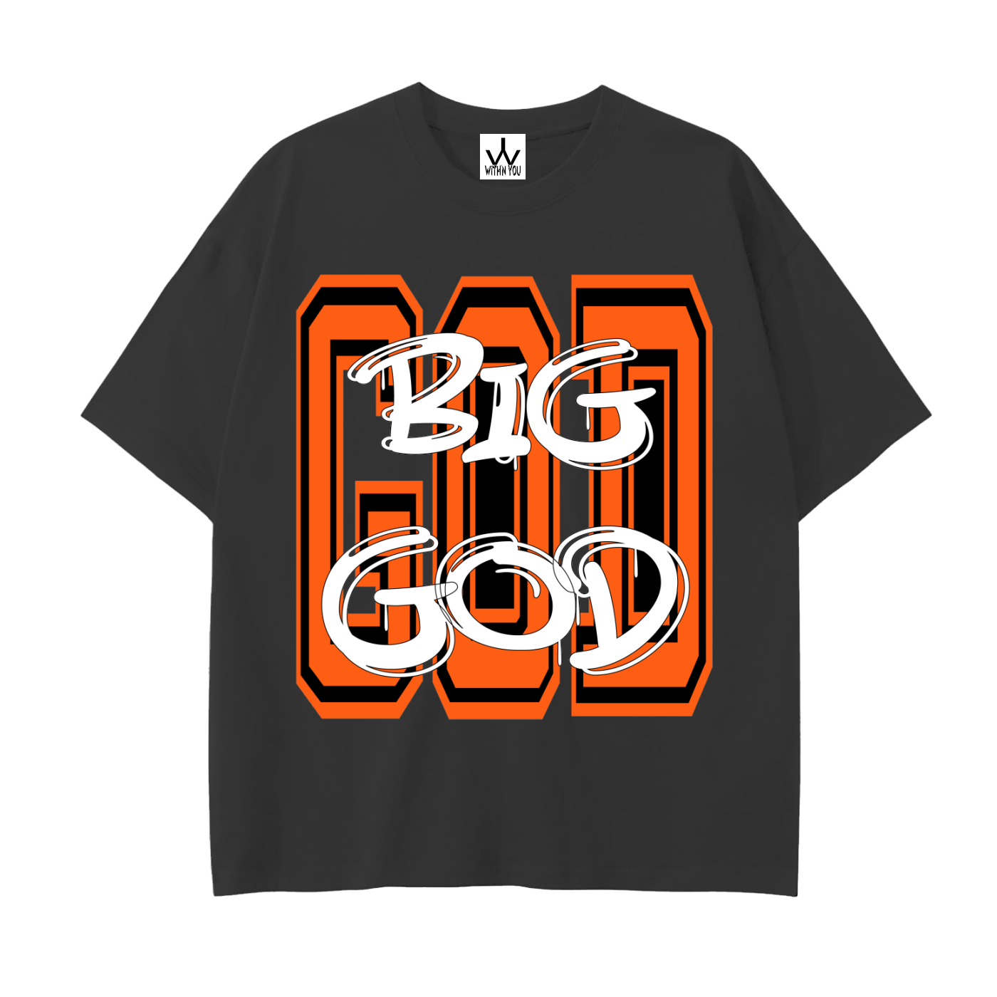 "BIG GOD" - ORANGE - Drop Shoulder Cotton T-Shirt