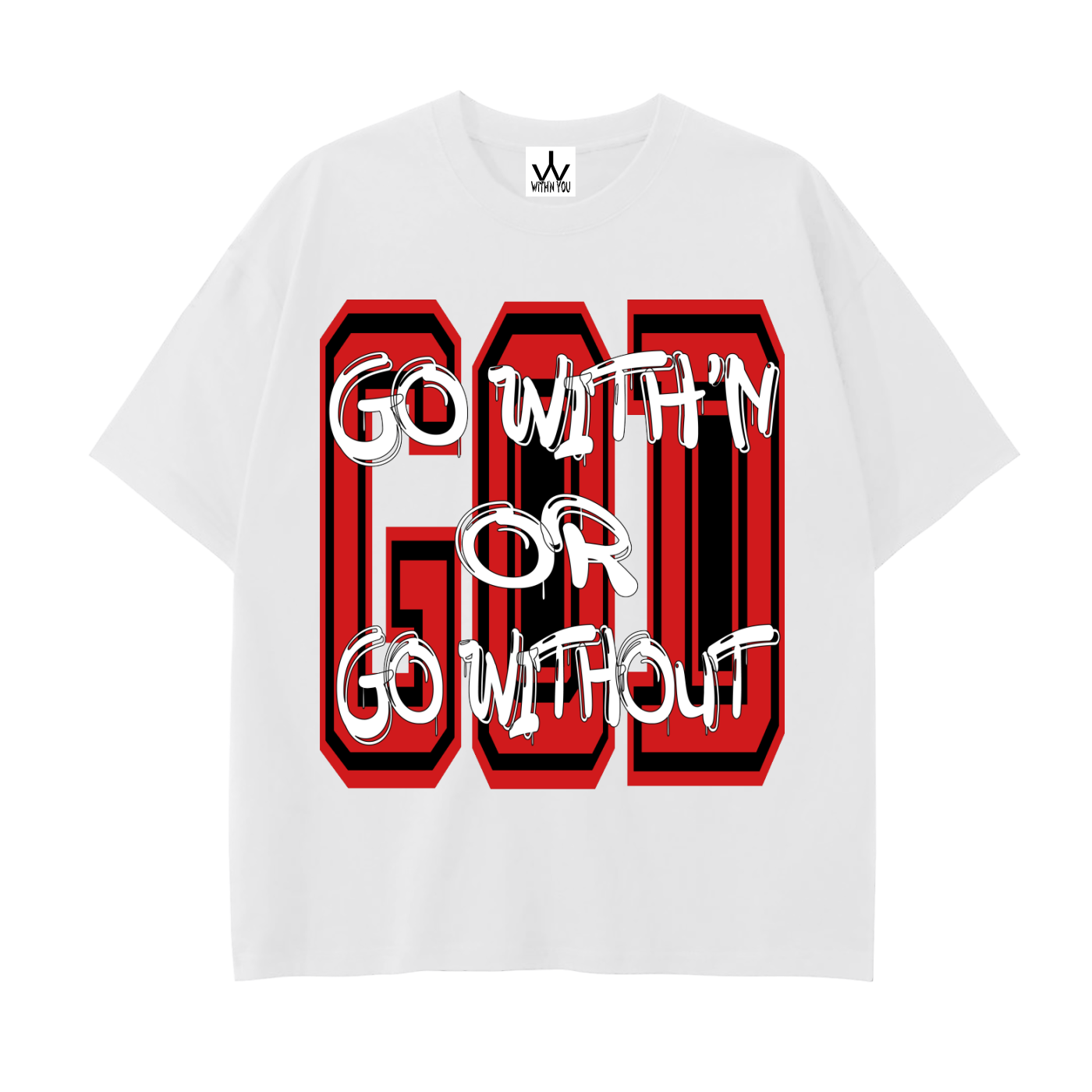 "GO WITH'N - RED - Drop Shoulder Cotton T-Shirt