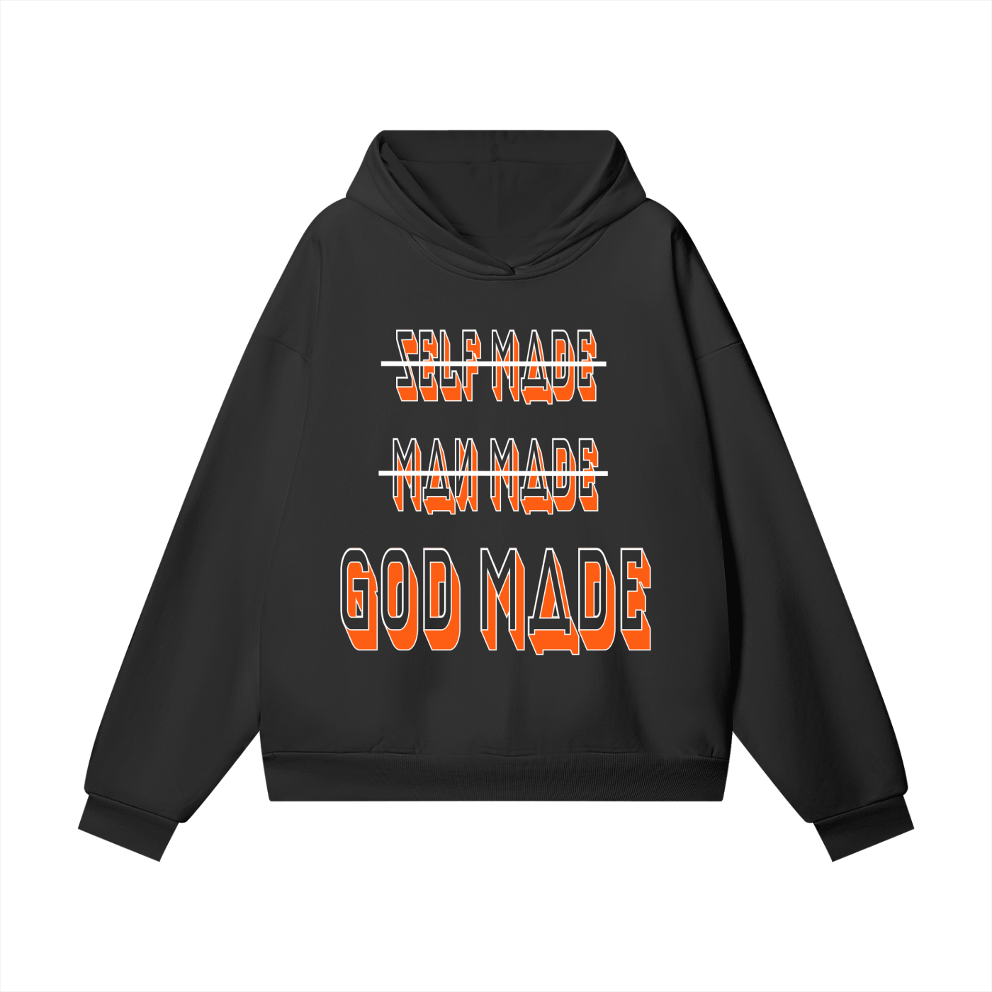 "GOD MADE" - WHITE/ORANGE - Heavyweight Hidden Pocket Fleece Hoodie
