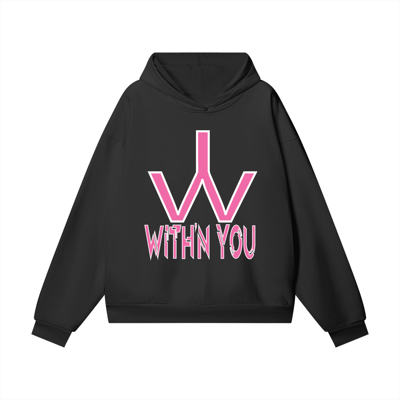 "WITH'N YOU" LOGO - WHITE/PINK - Heavyweight Hidden Pocket Fleece Hoodie