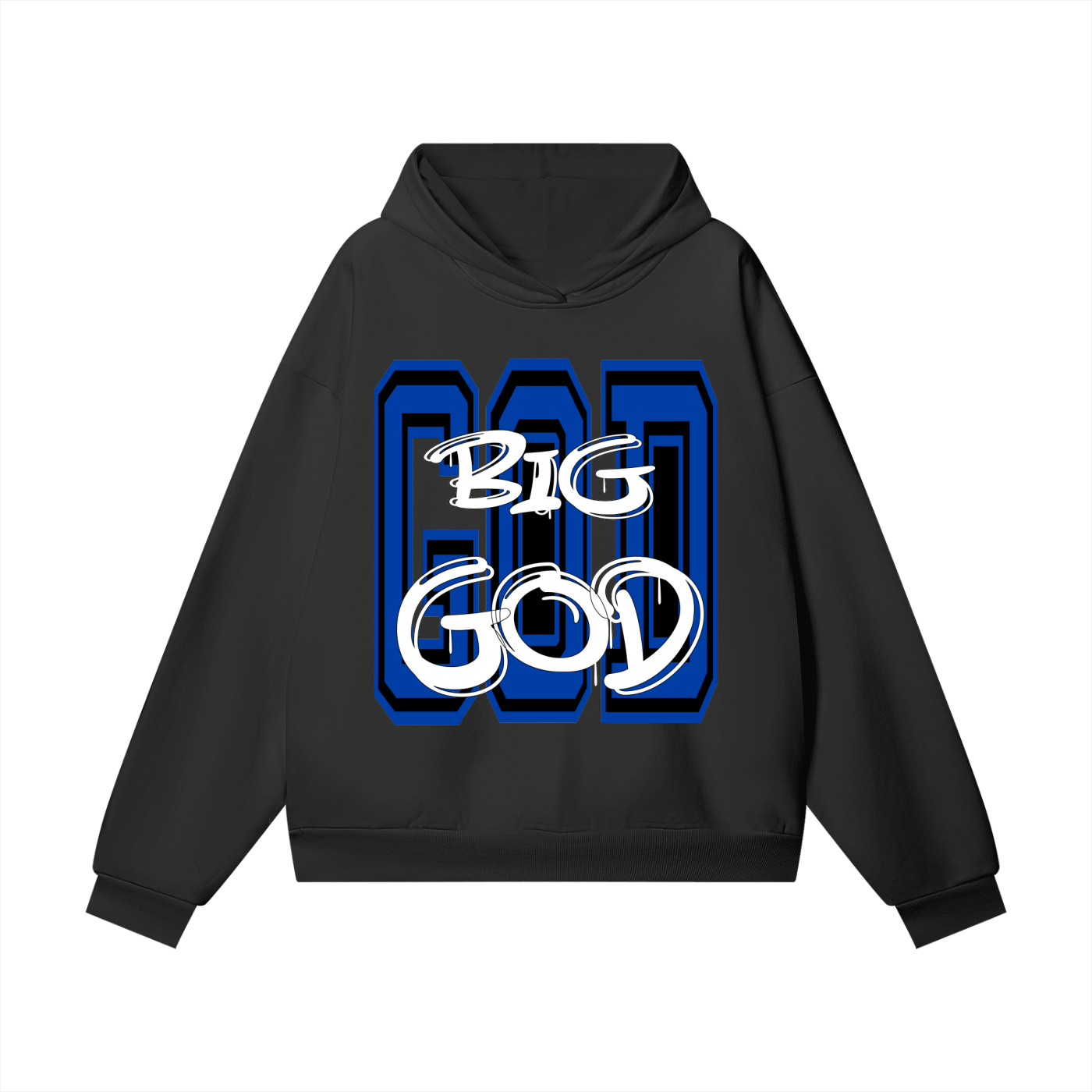 "BIG GOD" - BLACK/BLUE - Heavyweight Hidden Pocket Fleece Hoodie