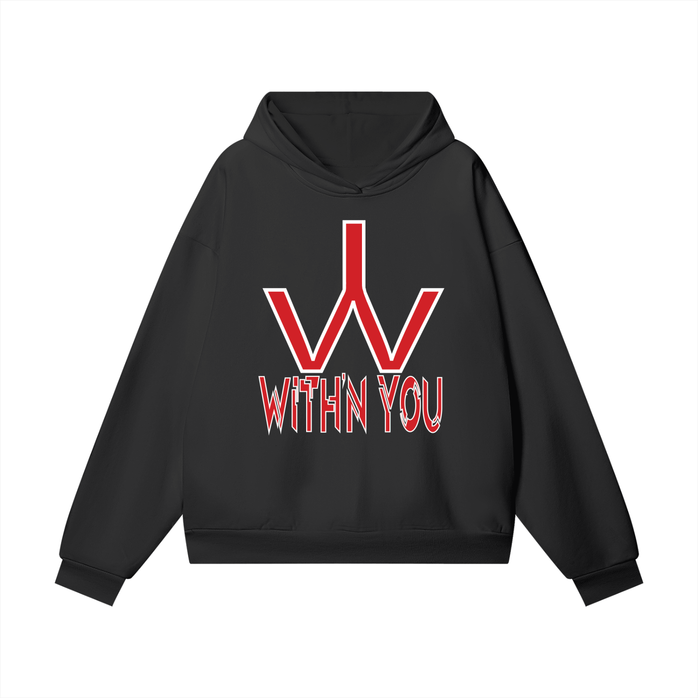 "WITH'N YOU" LOGO - WHITE / RED - Heavyweight Hidden Pocket Fleece Hoodie