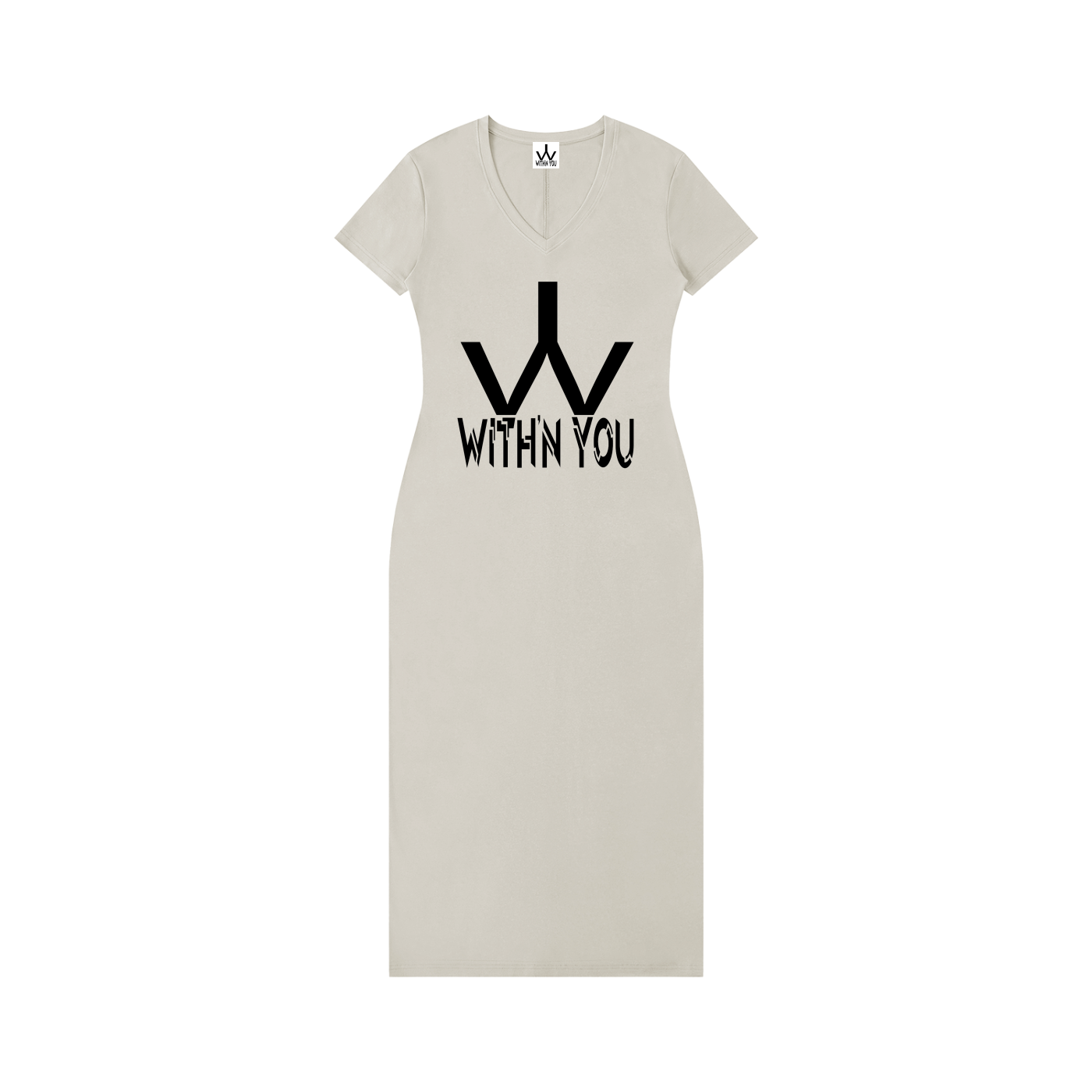 "WITH'N YOU" LOGO - WHITE -Women's V-Neck Short Sleeve Maxi Dress