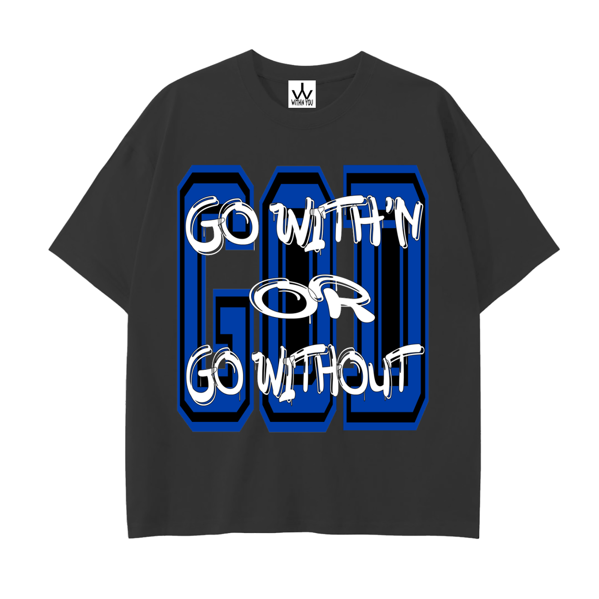 "GO WITH'N" - BLUE - Drop Shoulder Cotton T-Shirt
