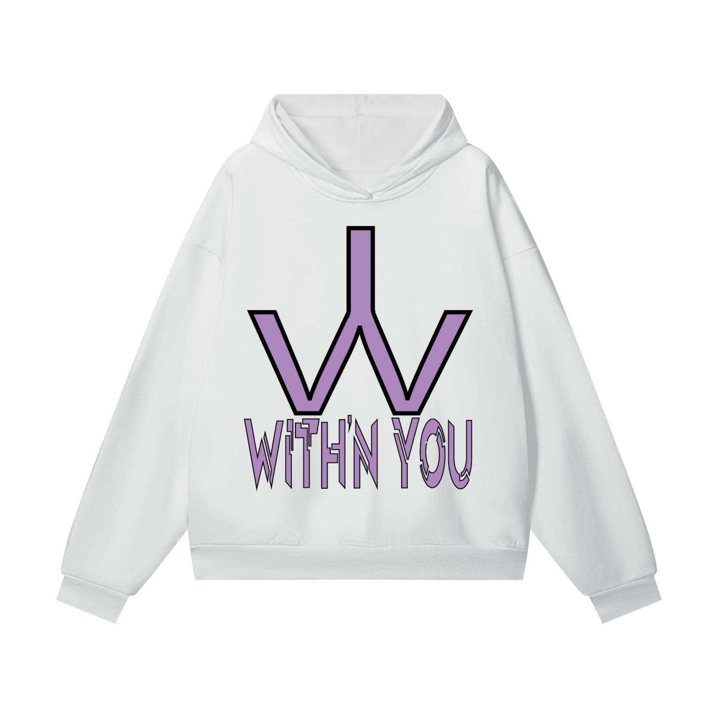 "WITH'N YOU" LOGO - BLACK/PURPLE - Heavyweight Hidden Pocket Fleece Hoodie